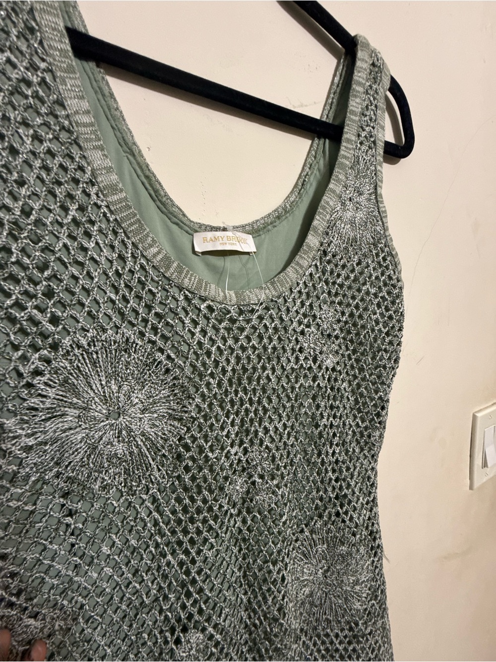 Ramy Brook Sage Green Crochet Floral Maxi Dress - Picture 3 of 4